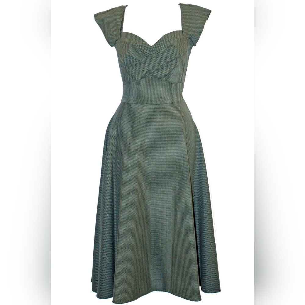Stop Staring! Swing dress in olive houndstooth